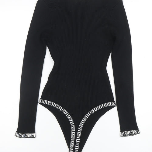 Giorgia Women’s Black Ribbed Long Sleeve Bodysuit M Scoop Neck