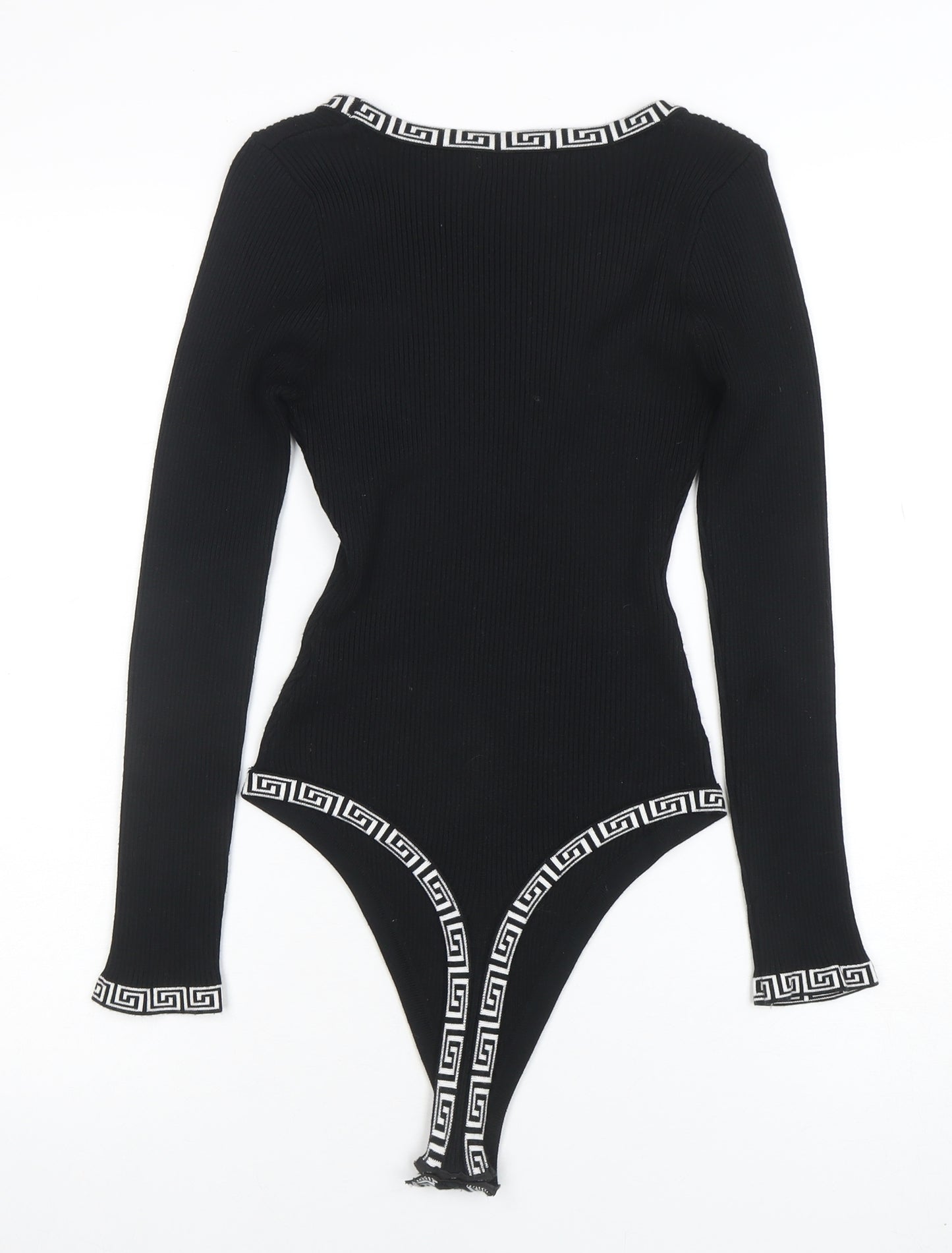 Giorgia Women’s Black Ribbed Long Sleeve Bodysuit M Scoop Neck