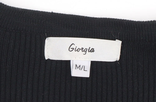 Giorgia Women’s Black Ribbed Long Sleeve Bodysuit M Scoop Neck