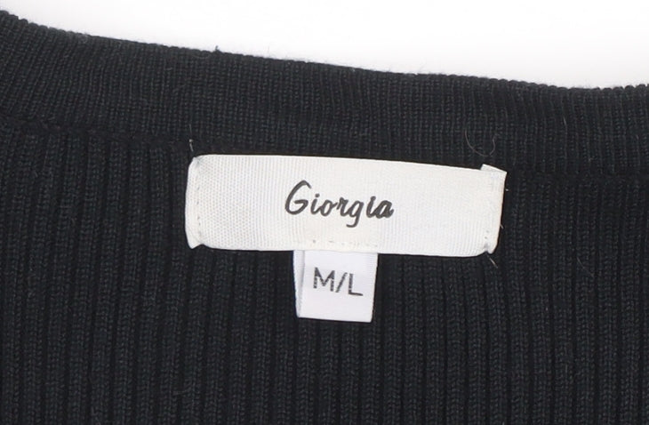 Giorgia Women’s Black Ribbed Long Sleeve Bodysuit M Scoop Neck