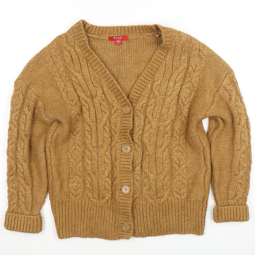 GUESS Women’s Beige Cable-Knit Cardigan XS V-Neck Soft Wool Blend