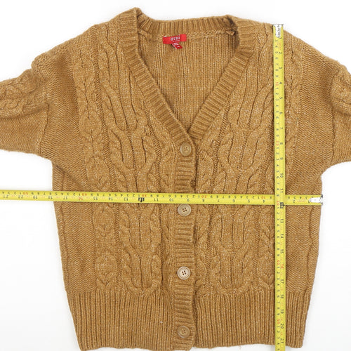 GUESS Women’s Beige Cable-Knit Cardigan XS V-Neck Soft Wool Blend