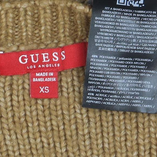GUESS Women’s Beige Cable-Knit Cardigan XS V-Neck Soft Wool Blend