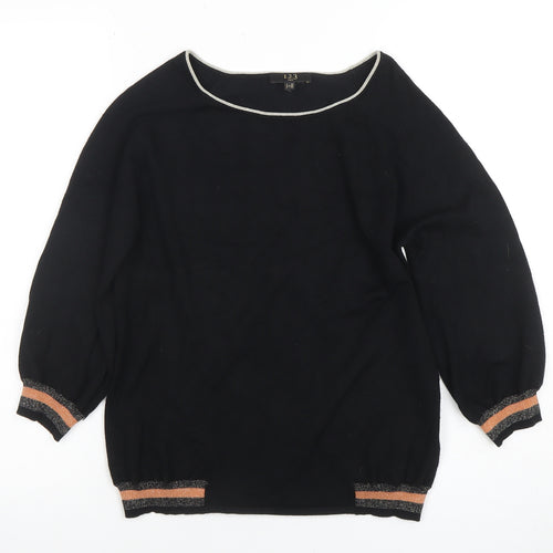 1.2.3 Paris Women's Black Boat Neck Knit Blouse Size 8