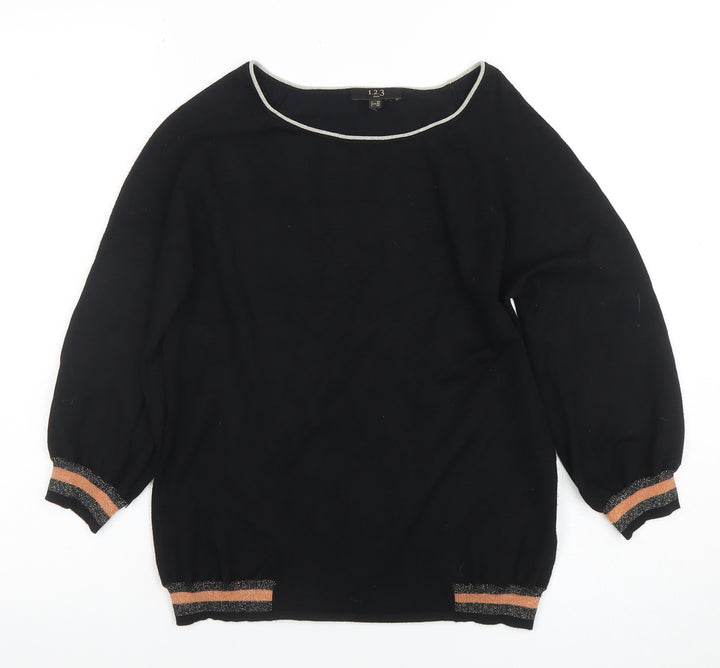 1.2.3 Paris Women's Black Boat Neck Knit Blouse Size 8