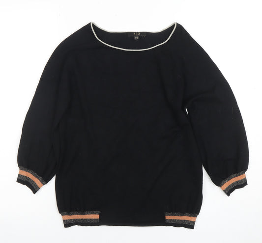 1.2.3 Paris Women's Black Boat Neck Knit Blouse Size 8