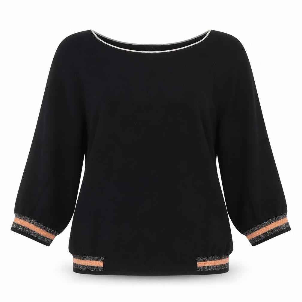 Front view of 1.2.3 Paris Women's Black Boat Neck Knit Blouse, size 8