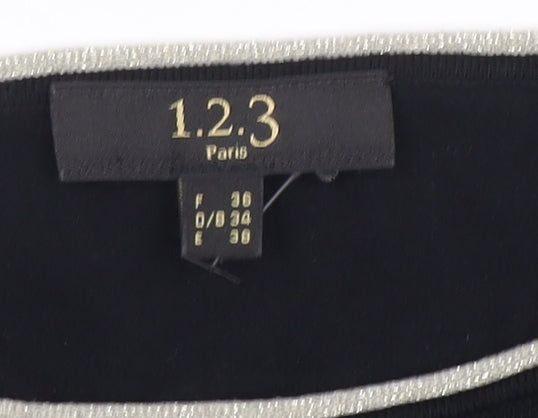 1.2.3 Paris Women's Black Boat Neck Knit Blouse Size 8