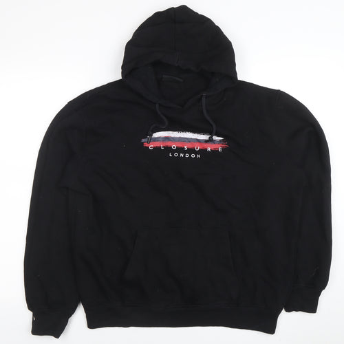 Closure London Men’s Black Pullover Hoodie L Graphic Logo Fleece