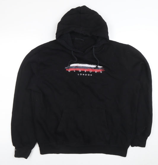 Closure London Men’s Black Pullover Hoodie L Graphic Logo Fleece