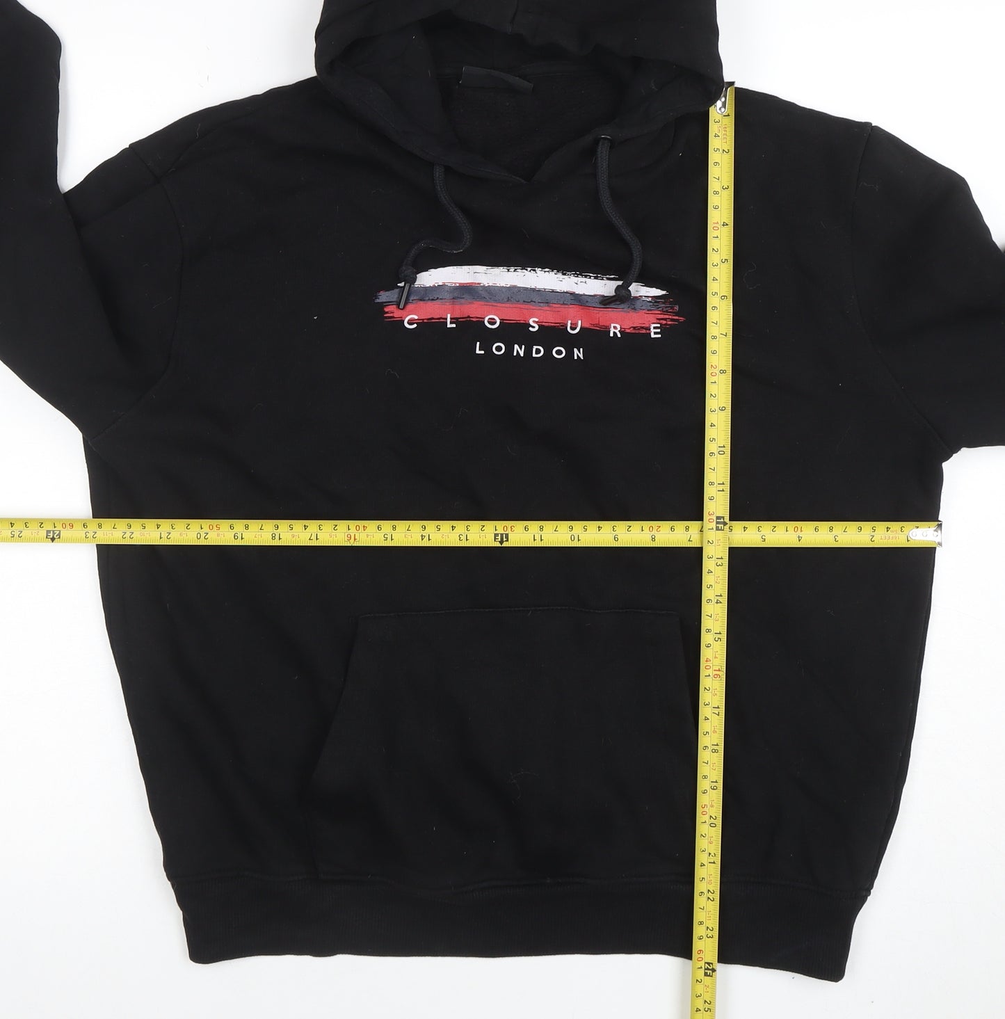 Closure London Men’s Black Pullover Hoodie L Graphic Logo Fleece