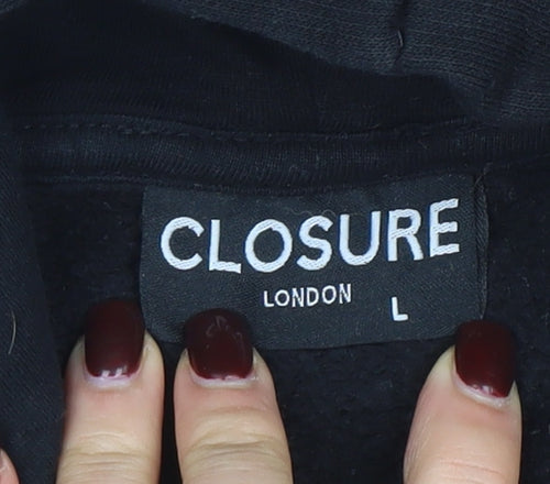 Closure London Men’s Black Pullover Hoodie L Graphic Logo Fleece