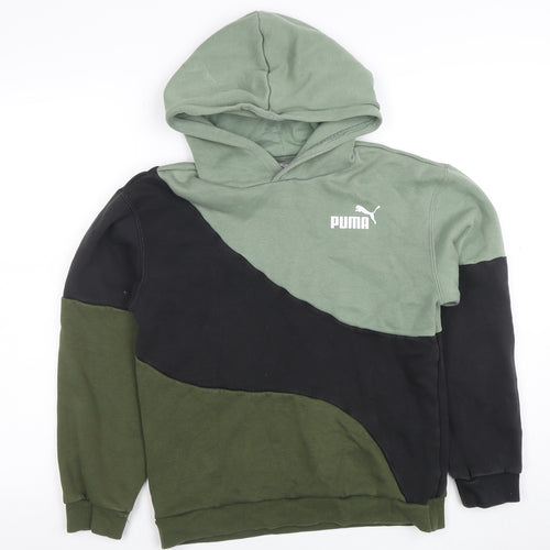 Puma Boys Green & Black Colourblock Pullover Hoodie Size 13-14 Years