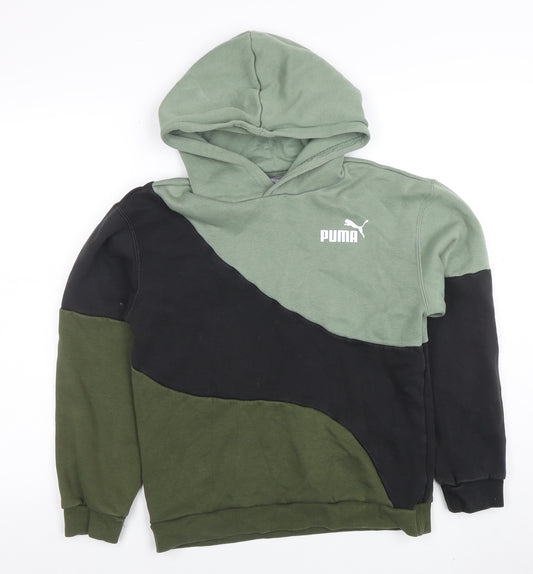 Puma Boys Green & Black Colourblock Pullover Hoodie Size 13-14 Years