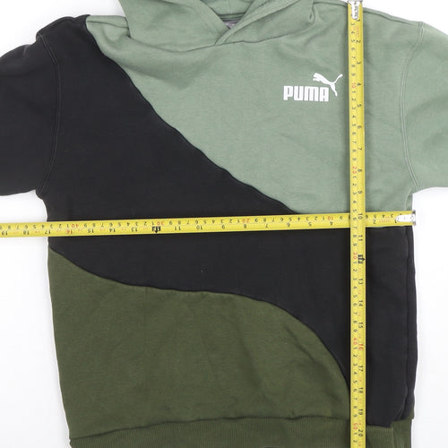Puma Boys Green & Black Colourblock Pullover Hoodie Size 13-14 Years