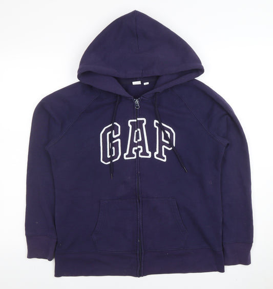 GAP Women Navy Blue Full Zip Hoodie Size L Cotton Blend Logo