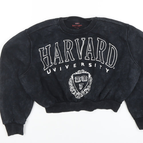 Marks and Spencer Girls Black Harvard Graphic Crew Neck Sweatshirt 9-10 Years