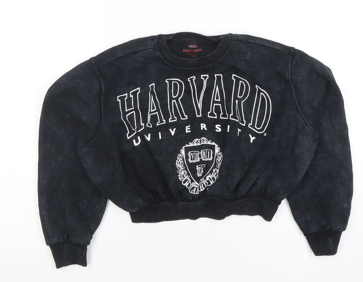 Marks and Spencer Girls Black Harvard Graphic Crew Neck Sweatshirt 9-10 Years