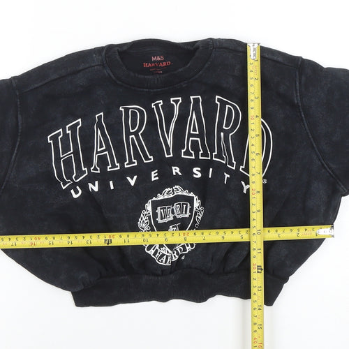 Marks and Spencer Girls Black Harvard Graphic Crew Neck Sweatshirt 9-10 Years