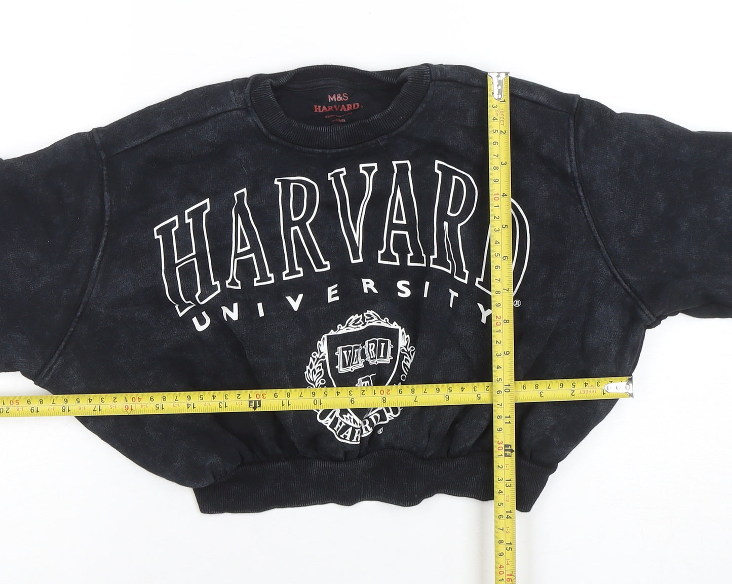 Marks and Spencer Girls Black Harvard Graphic Crew Neck Sweatshirt 9-10 Years