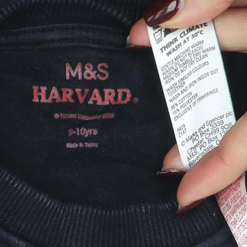 Marks and Spencer Girls Black Harvard Graphic Crew Neck Sweatshirt 9-10 Years