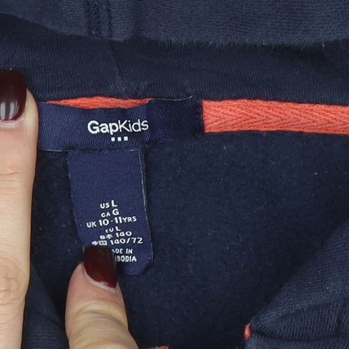 GAP Girls Blue Full Zip Fleece Hoodie 10-11 Years Embroidered Logo