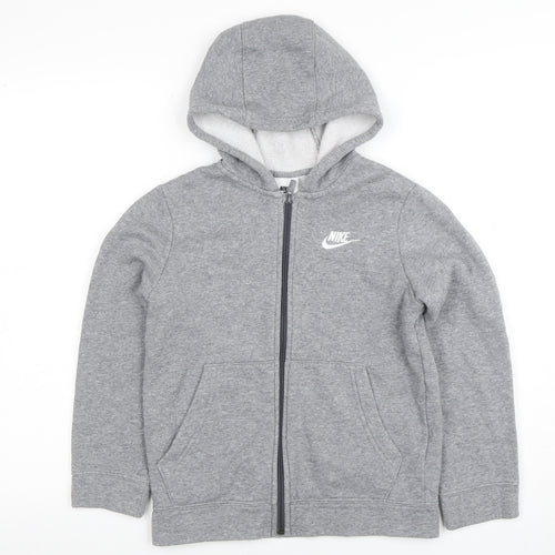 Nike Boys Grey Full Zip Hoodie Age 8-9 Years Cotton Blend