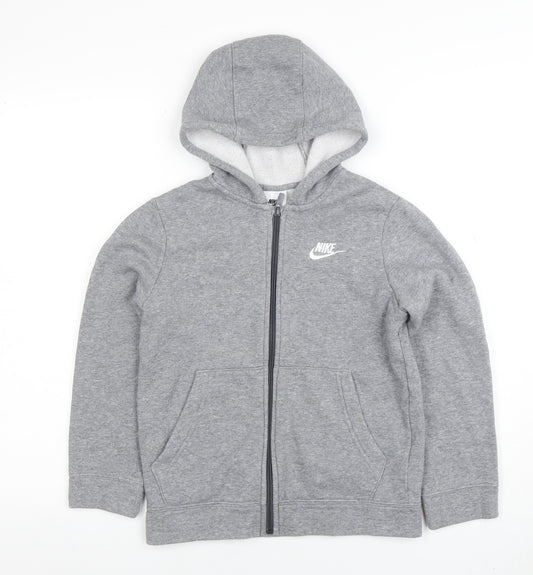 Nike Boys Grey Full Zip Hoodie Age 8-9 Years Cotton Blend