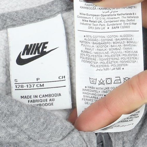 Nike Boys Grey Full Zip Hoodie Age 8-9 Years Cotton Blend
