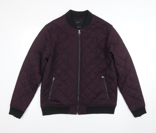 ZARA Women's Purple Quilted Bomber Jacket XL Polyester Lined Zip