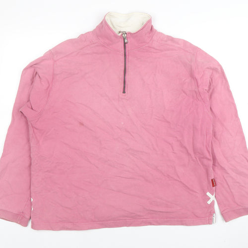 White Stuff Women Pink 1/4 Zip Cotton Pullover Sweatshirt Size 8