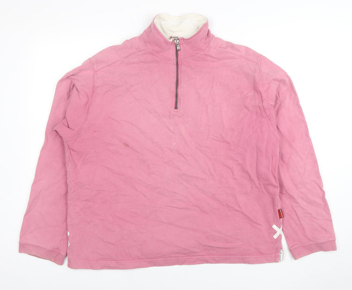 White Stuff Women Pink 1/4 Zip Cotton Pullover Sweatshirt Size 8