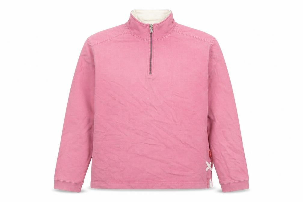 Front view of White Stuff Women Pink 1/4 Zip Cotton Pullover Sweatshirt, size 8