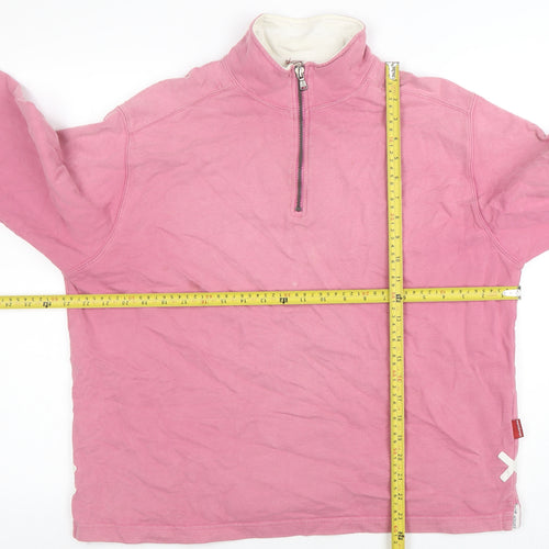 White Stuff Women Pink 1/4 Zip Cotton Pullover Sweatshirt Size 8