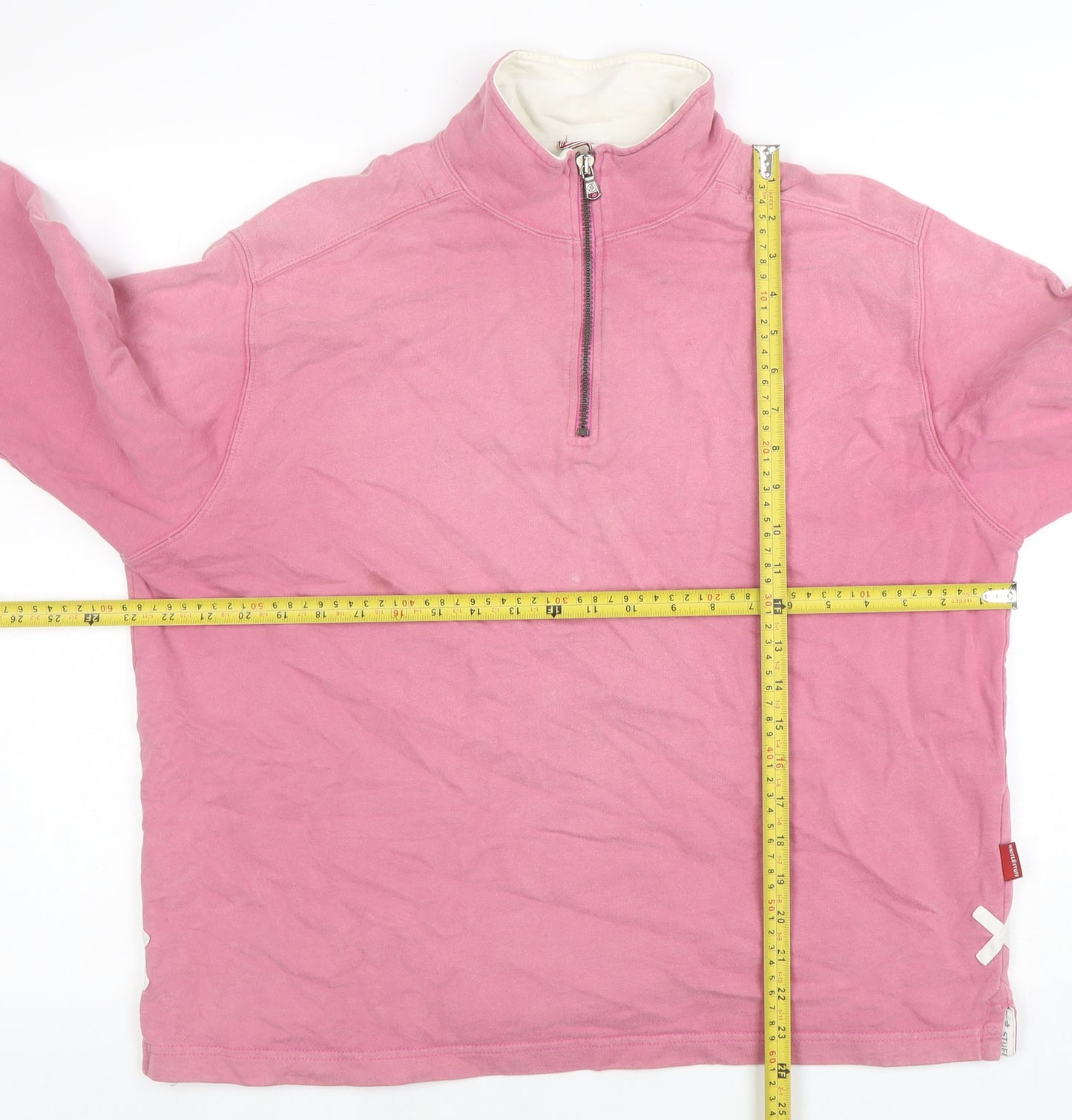 White Stuff Women Pink 1/4 Zip Cotton Pullover Sweatshirt Size 8