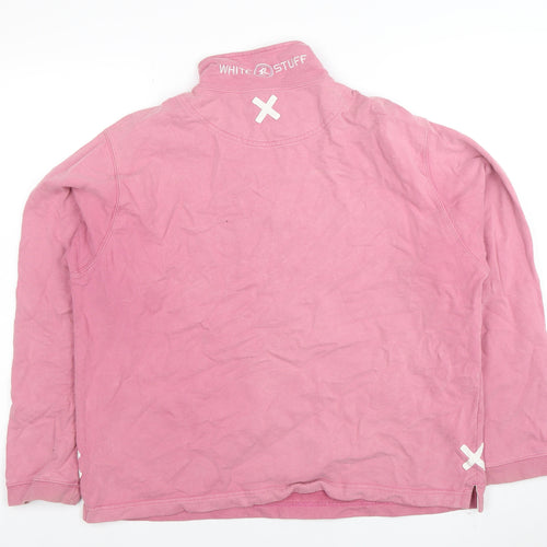White Stuff Women Pink 1/4 Zip Cotton Pullover Sweatshirt Size 8
