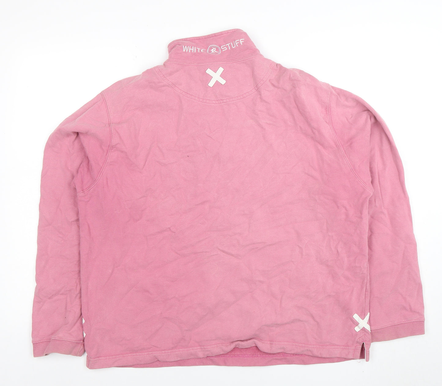 White Stuff Women Pink 1/4 Zip Cotton Pullover Sweatshirt Size 8