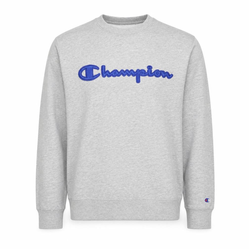 Front view of Champion Men’s Grey Small Crew Neck Pullover Sweatshirt