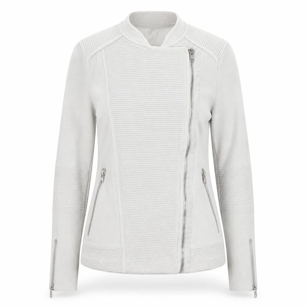 Front view of Armani Exchange Women's Grey Knit Biker Jacket, size S