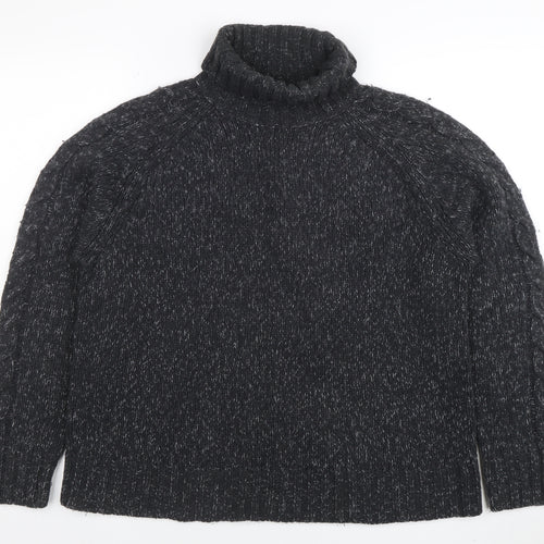 Marks and Spencer Women's Grey Roll Neck Cable-Knit Jumper Medium