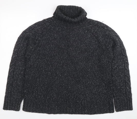 Marks and Spencer Women's Grey Roll Neck Cable-Knit Jumper Medium