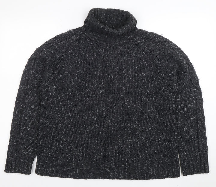 Marks and Spencer Women's Grey Roll Neck Cable-Knit Jumper Medium