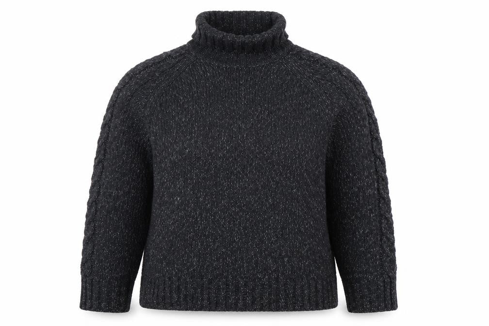 Front view of Marks & Spencer Women's Grey Roll Neck Cable-Knit Jumper Medium