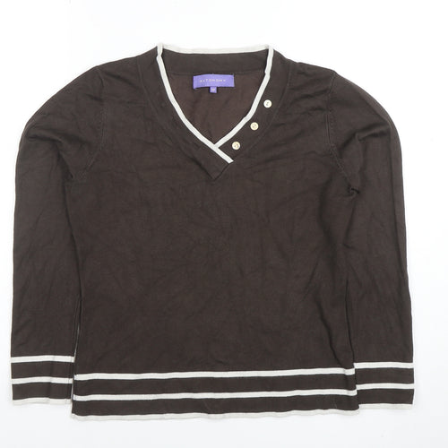 Autonomy Women Brown Long Sleeve V-Neck Button Knit Top Size 12