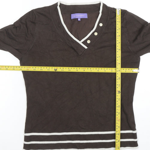 Autonomy Women Brown Long Sleeve V-Neck Button Knit Top Size 12