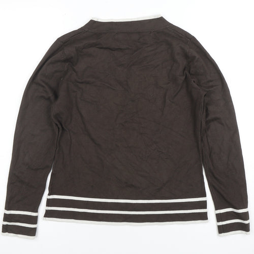 Autonomy Women Brown Long Sleeve V-Neck Button Knit Top Size 12