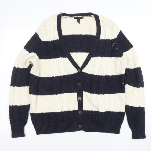 Mango Women’s Navy & Cream Striped Cable Knit Cardigan Size 14
