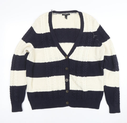 Mango Women’s Navy & Cream Striped Cable Knit Cardigan Size 14