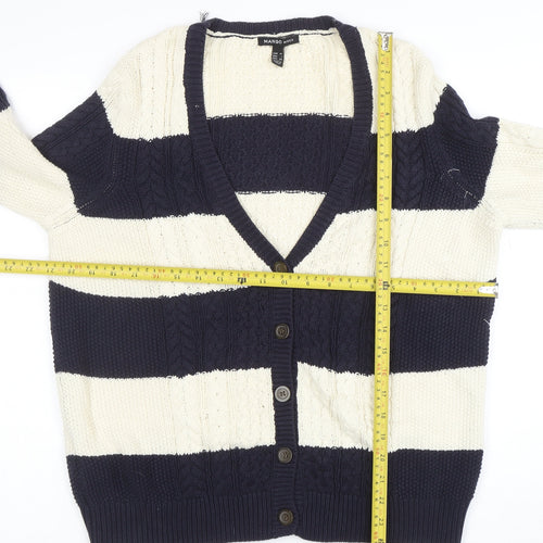 Mango Women’s Navy & Cream Striped Cable Knit Cardigan Size 14