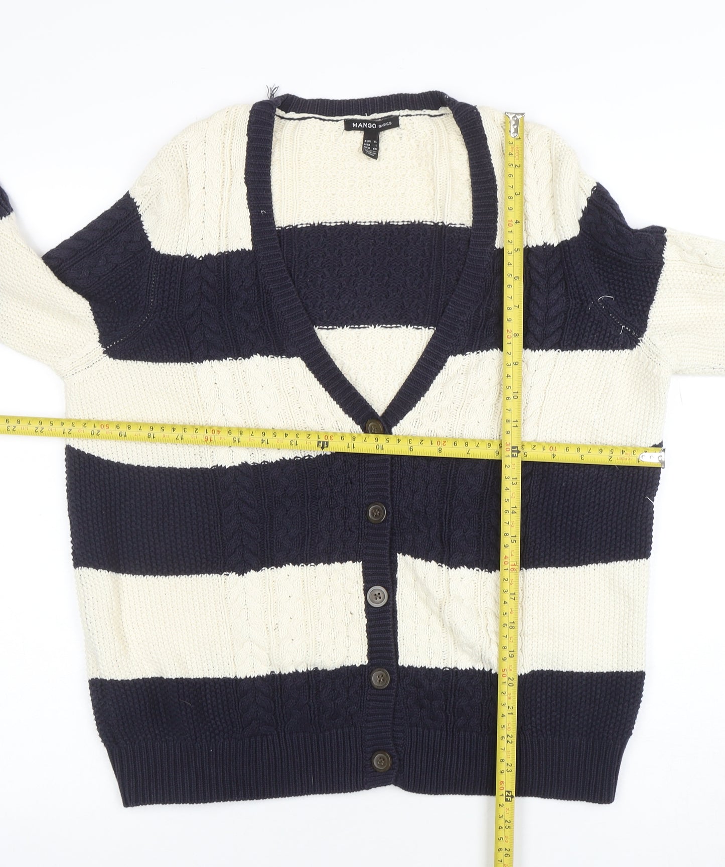 Mango Women’s Navy & Cream Striped Cable Knit Cardigan Size 14